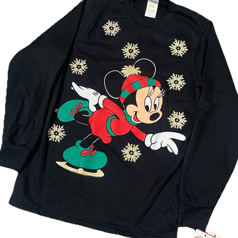 Vintage Disney Minnie Mouse Ice Skating Black Christmas Sweaters M (10-12) 1990s
